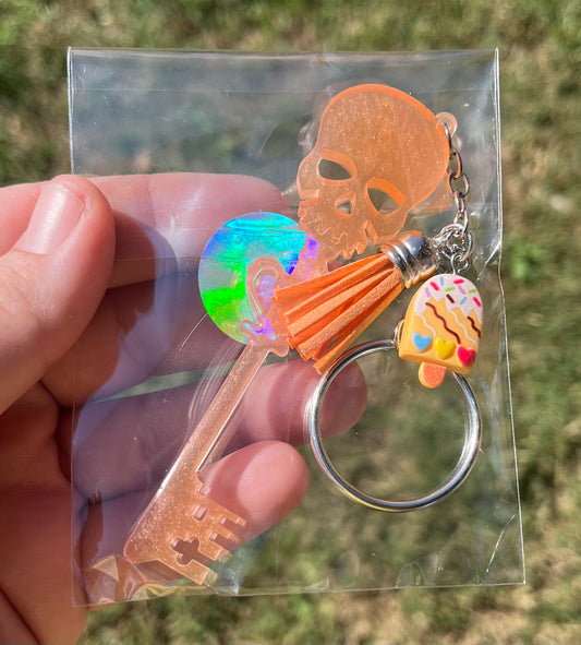 Orange skull key keychain